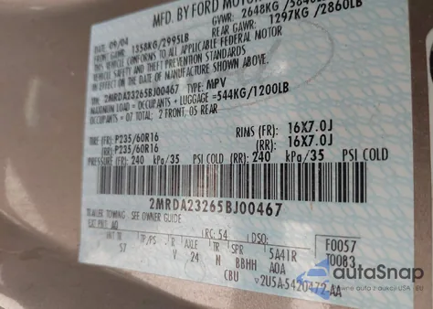 2005 Mercury Monterey Premier from USA, damaged, VIN 2MRDA23265BJ00467